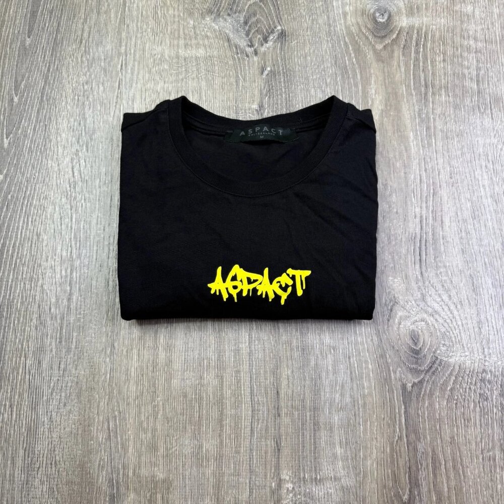 Aspact Mens Black Graphic Style Text Streetwear Basic Comfy T-Shirt Size Medium